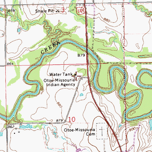 Topographic Map of Otoe-Missouria Indian Agency, OK