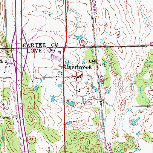 Topographic Map of Overbrook, OK