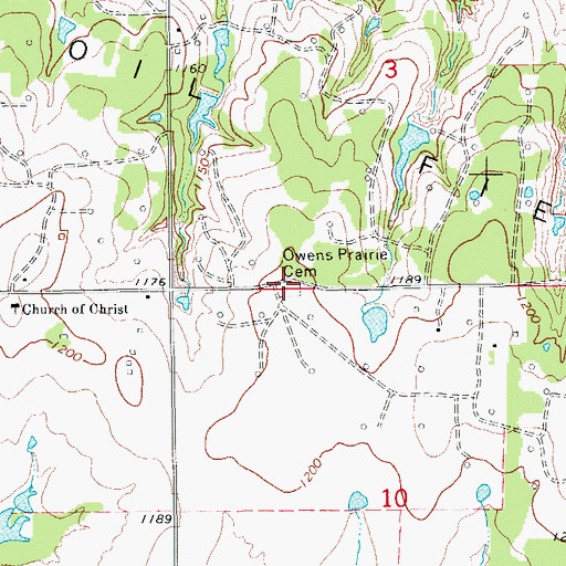 Topographic Map of Owens Prairie Cemetery, OK