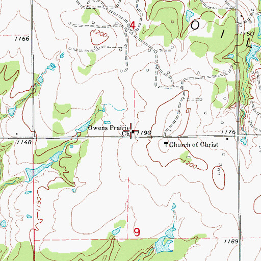 Topographic Map of Owens Prairie Church, OK