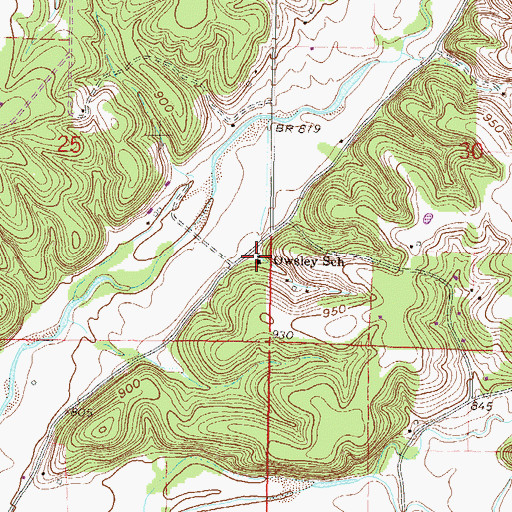 Topographic Map of Owsley School, OK