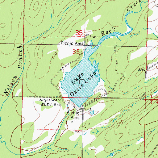 Topographic Map of Lake Ozzie Cobb, OK