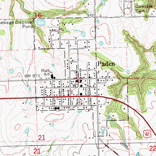 Topographic Map of Paden, OK