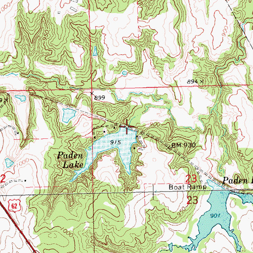 Topographic Map of Paden Lake, OK