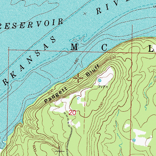 Topographic Map of Padgett Bluff, OK