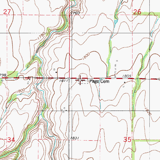 Topographic Map of Page Cemetery, OK
