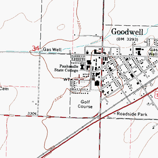 Topographic Map of Panhandle State College, OK