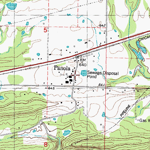 Topographic Map of Panola, OK