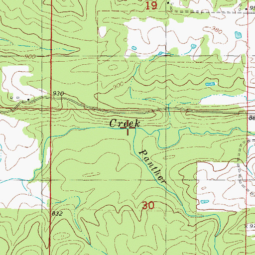 Topographic Map of Panther Creek, OK