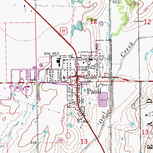 Topographic Map of Paoli, OK