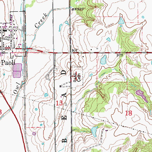 Topographic Map of Paoli Cemetery, OK