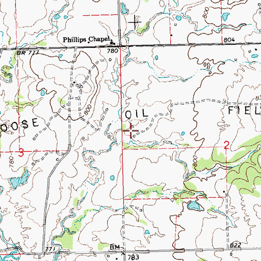 Topographic Map of Papoose Oil Field, OK