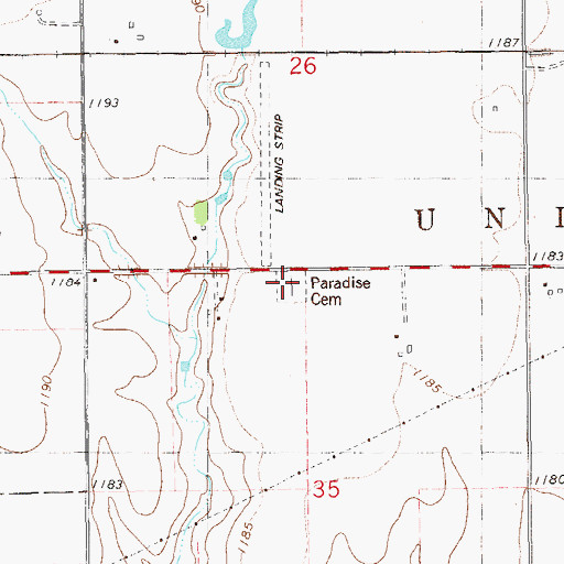 Topographic Map of Paradise Cemetery, OK