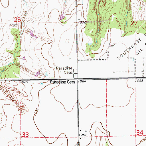 Topographic Map of Paradise Cemetery, OK