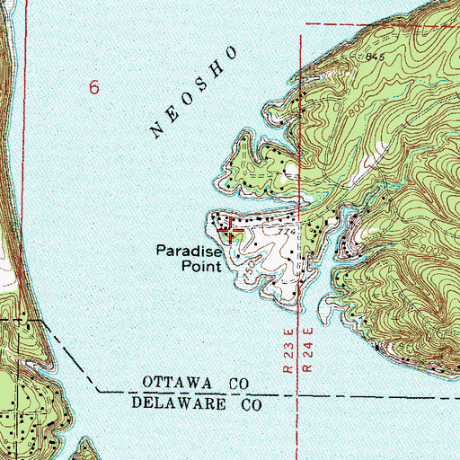 Topographic Map of Paradise Point, OK