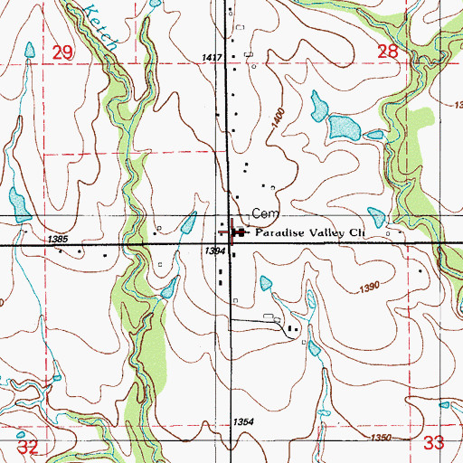 Topographic Map of Paradise Valley Church, OK