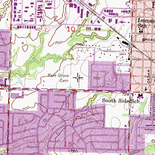 Topographic Map of Park Grove Cemetery, OK