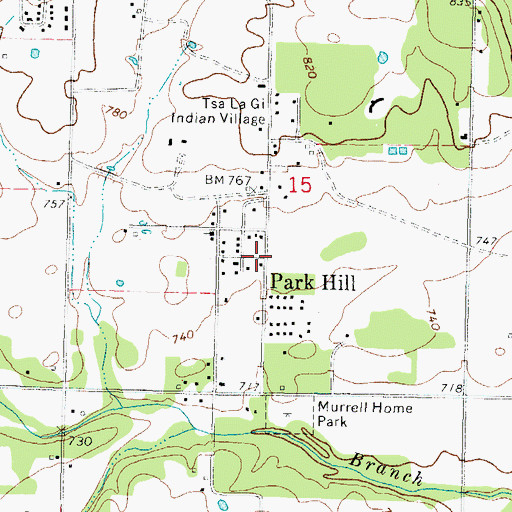 Topographic Map of Park Hill, OK