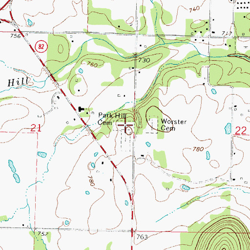 Topographic Map of Park Hill Cemetery, OK