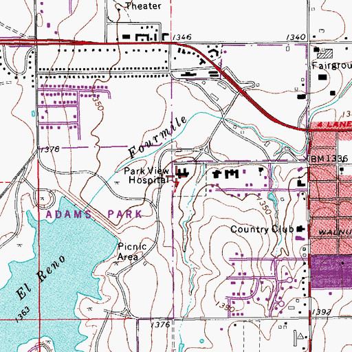 Topographic Map of Mercy Hospital - El Reno, OK