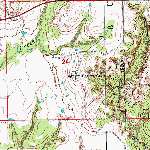 Topographic Map of Parker Cemetery, OK