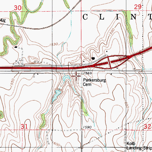 Topographic Map of Parkersburg Cemetery, OK