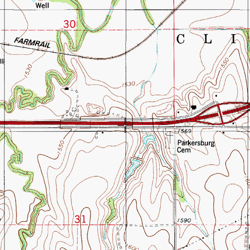Topographic Map of Parkersburg School, OK