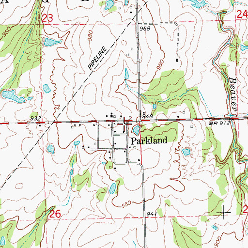 Topographic Map of Parkland, OK
