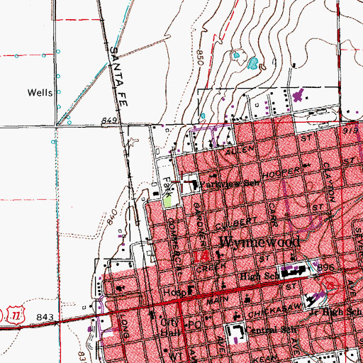 Topographic Map of Parkview School, OK