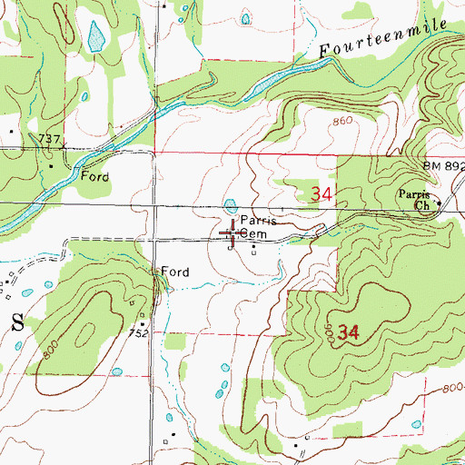 Topographic Map of Parris Cemetery, OK