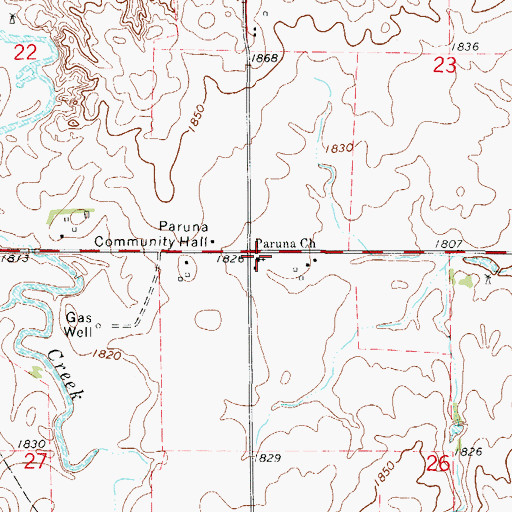 Topographic Map of Paruna Church, OK