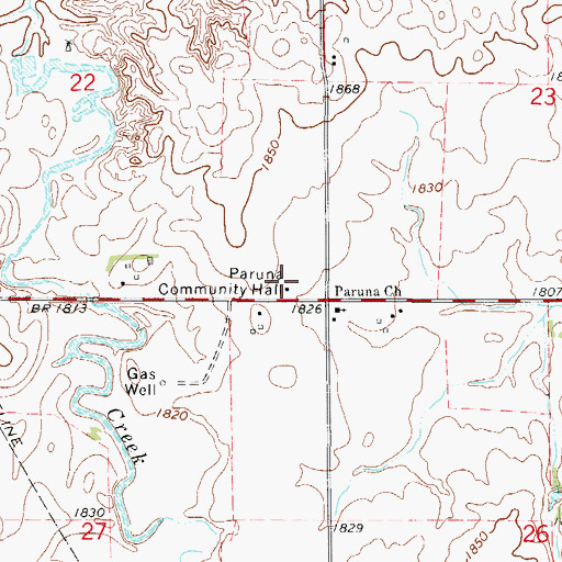 Topographic Map of Paruna Community Hall, OK