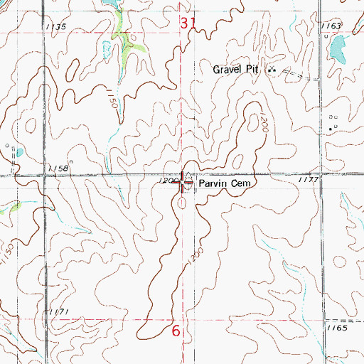 Topographic Map of Parvin Cemetery, OK
