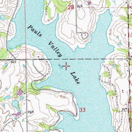 Topographic Map of Pauls Valley Lake, OK