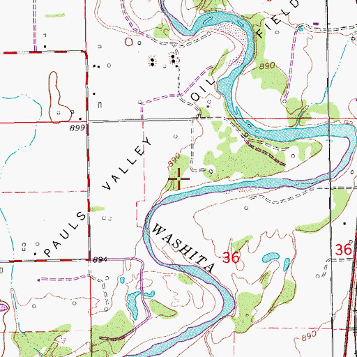 Topographic Map of Pauls Valley Oil Field, OK