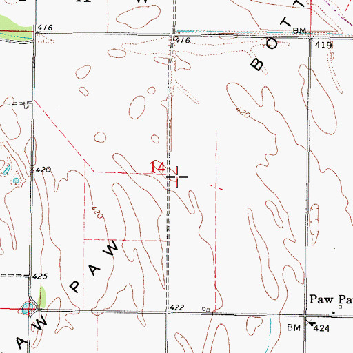 Topographic Map of Paw Paw Bottom, OK