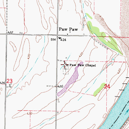 Topographic Map of Paw Paw Chapel, OK
