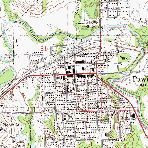 Topographic Map of Pawnee, OK