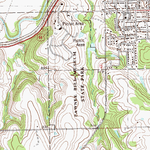 Topographic Map of Pawnee Bill Museum State Park, OK