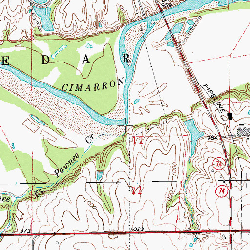 Topographic Map of Pawnee Creek, OK
