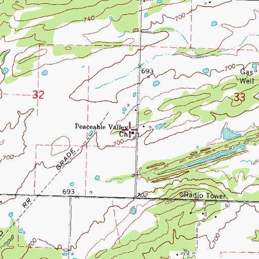 Topographic Map of Peaceable Valley Church, OK
