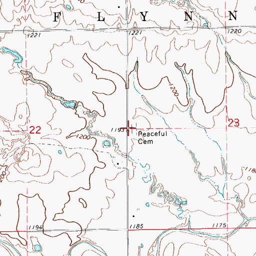 Topographic Map of Peaceful Cemetery, OK