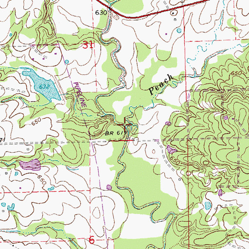 Topographic Map of Peach Creek, OK