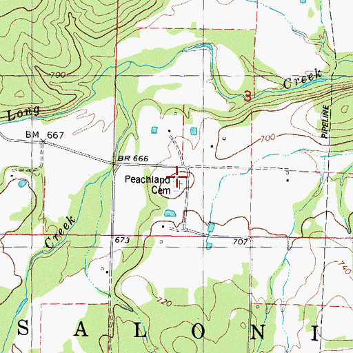 Topographic Map of Peachland Cemetery, OK