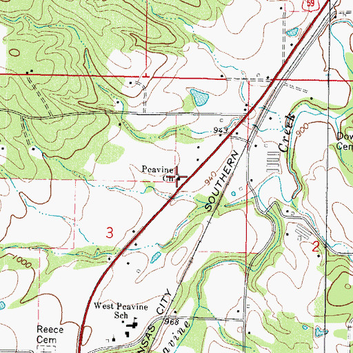 Topographic Map of Peavine Church, OK