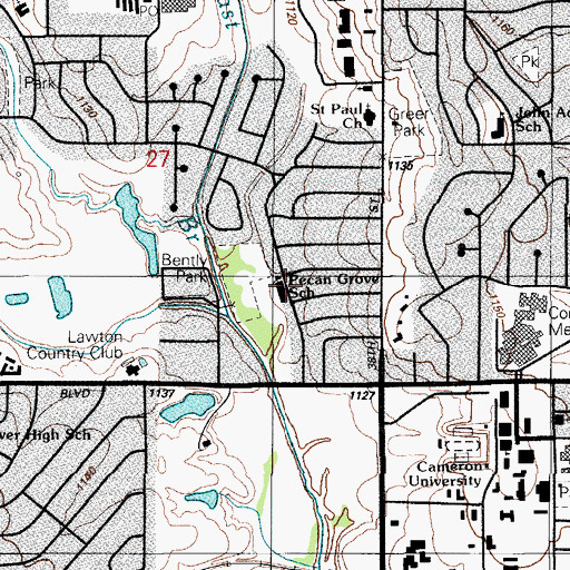 Topographic Map of Pecan Grove School, OK