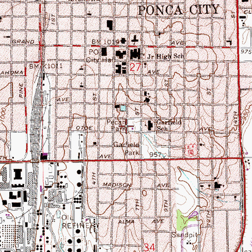 Topographic Map of Pecan Park, OK