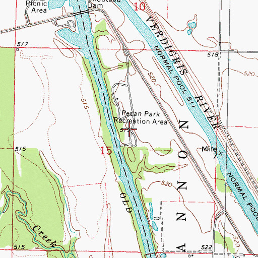 Topographic Map of Pecan Park Recreation Area, OK
