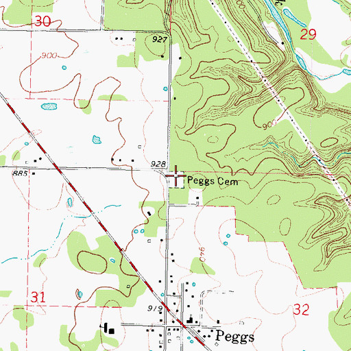 Topographic Map of Peggs Cemetery, OK