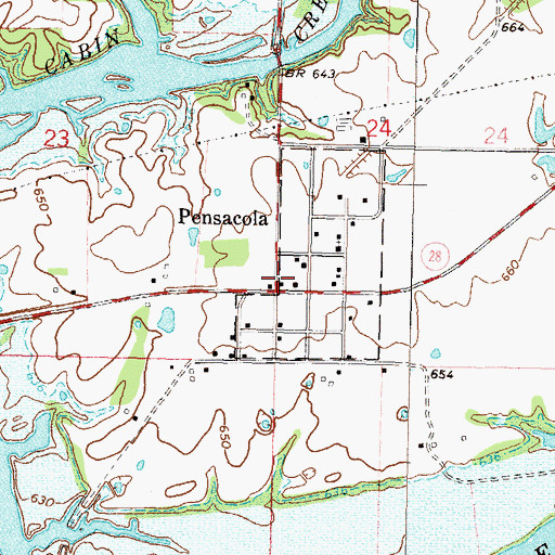 Topographic Map of Pensacola, OK